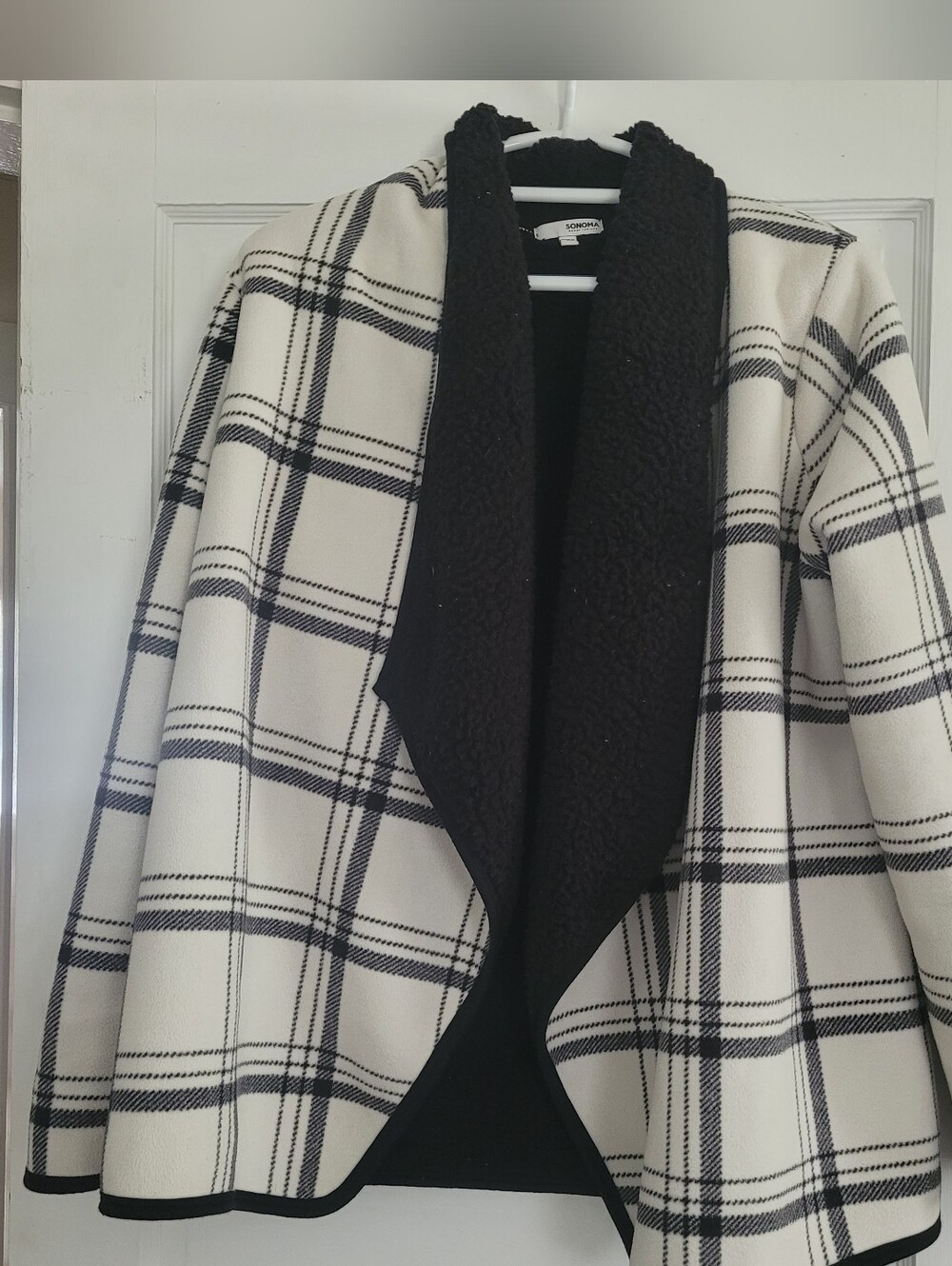 Sonoma Black & White Plaid Reversible Open-Front Coatigan